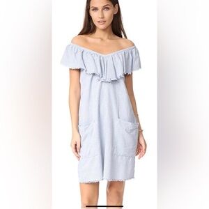Velvet by Graham & Spencer Light Blue Striped Off-Shoulder Mini Dress